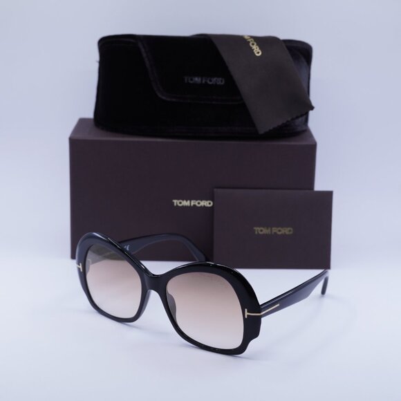 Tom Ford FT0874 01G Zelda Sunglasses Black Butterfly Frame, Brown Lenses